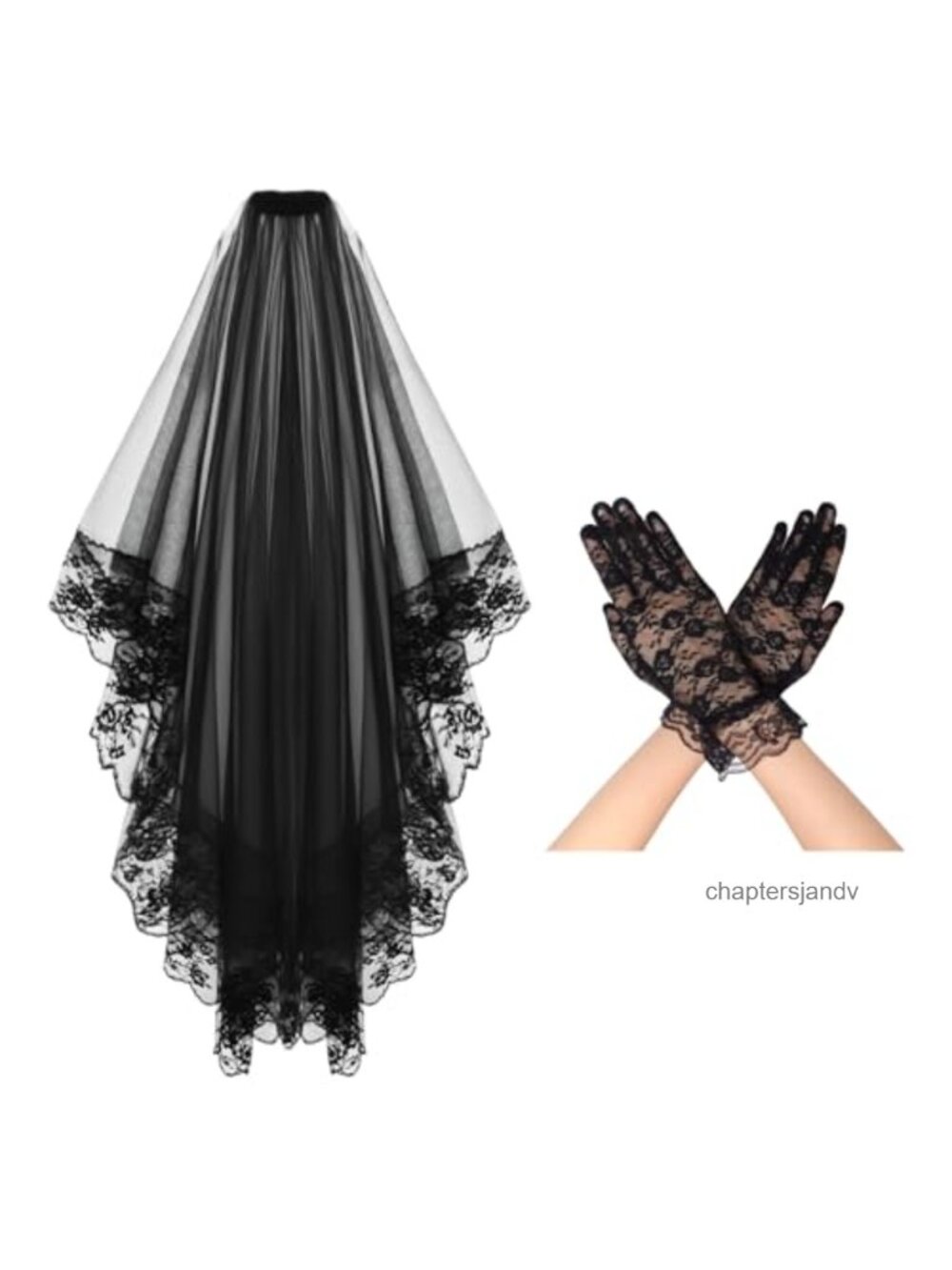 Lace Veil with Comb & Lace Gloves Set Bridal Wedding Halloween Costume